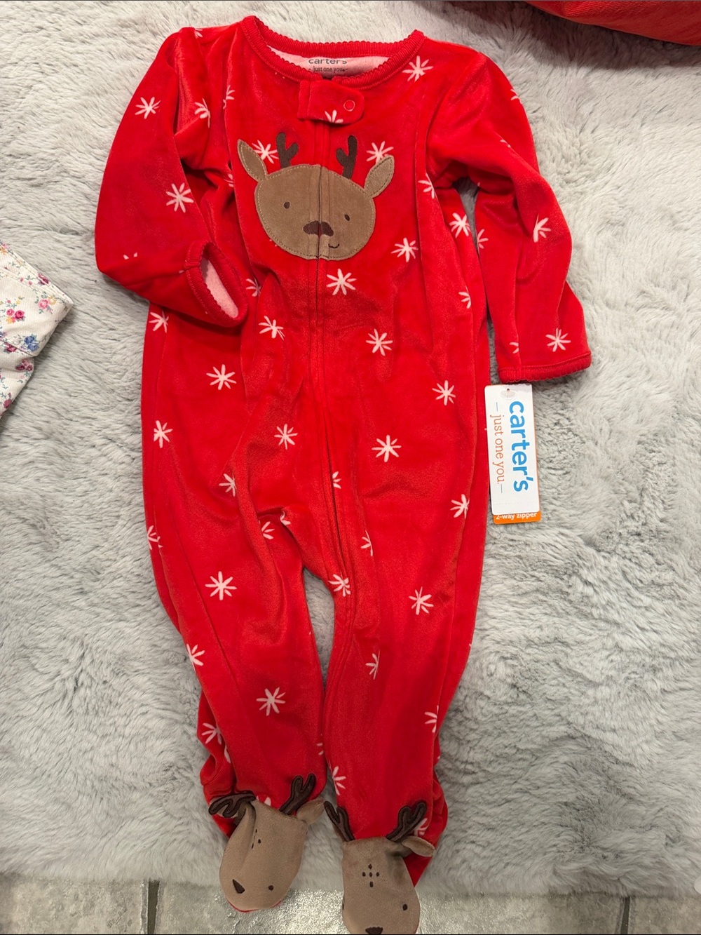 Carter's Red Reindeer One-Piece Footed Pajamas 9 month